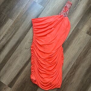Elegant Neon Coral One-Shoulder Dress